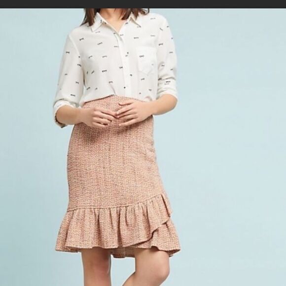 Anthropologie x Samantha Dru Tweed Wrapped Ruffle Hem Skirt Coral Peach womens 6 - Picture 16 of 16